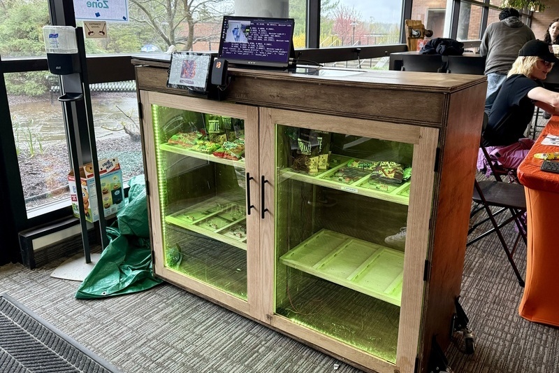 A wooden cabinet with LEDs and shelves, CSH's Bits 'n Bytes project