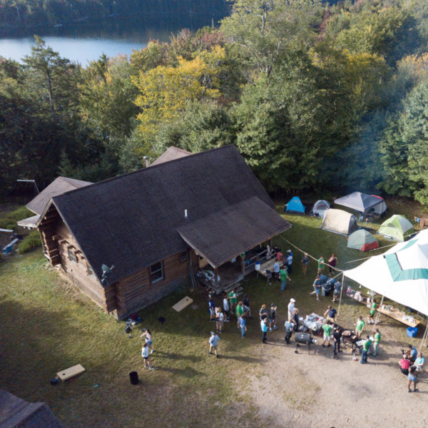 An aerial shot of the cabin we camp at for Fall Camping